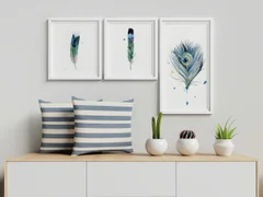 Image of a feather watercolor painting by Shayna Larsen, originals & prints available