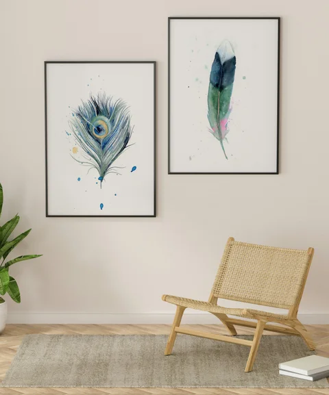 Image of a feather watercolor painting by Shayna Larsen, originals & prints available