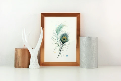 Image of a feather watercolor painting by Shayna Larsen, originals & prints available