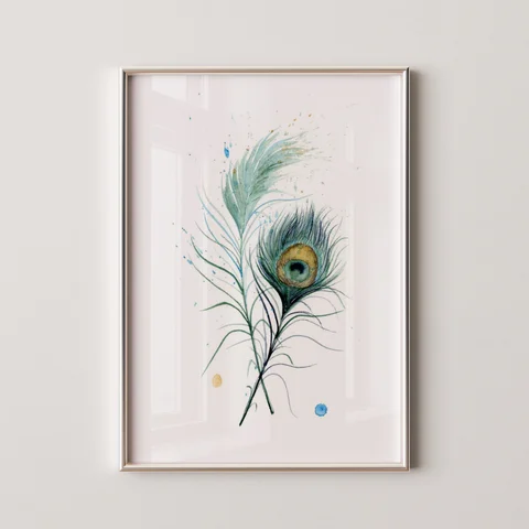 Image of a feather watercolor painting by Shayna Larsen, originals & prints available