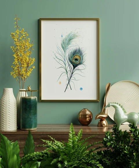 Image of a feather watercolor painting by Shayna Larsen, originals & prints available