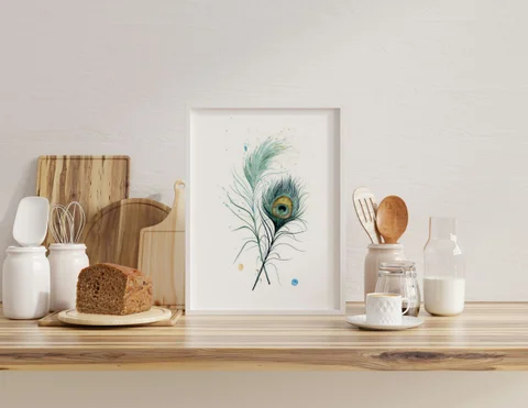 Image of a feather watercolor painting by Shayna Larsen, originals & prints available