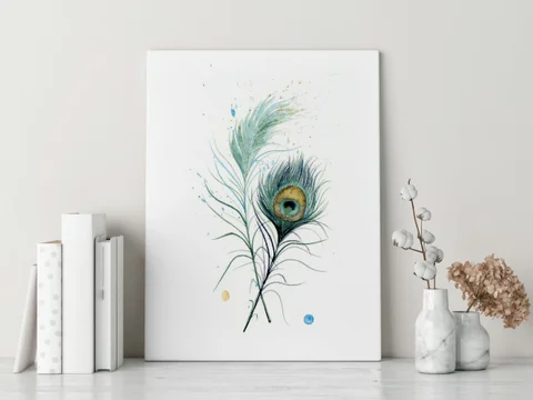 Image of a feather watercolor painting by Shayna Larsen, originals & prints available
