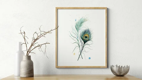 Image of a feather watercolor painting by Shayna Larsen, originals & prints available