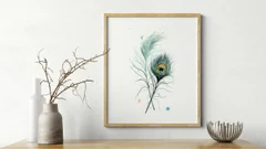 Image of a feather watercolor painting by Shayna Larsen, originals & prints available