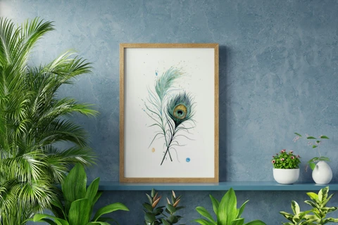 Image of a feather watercolor painting by Shayna Larsen, originals & prints available