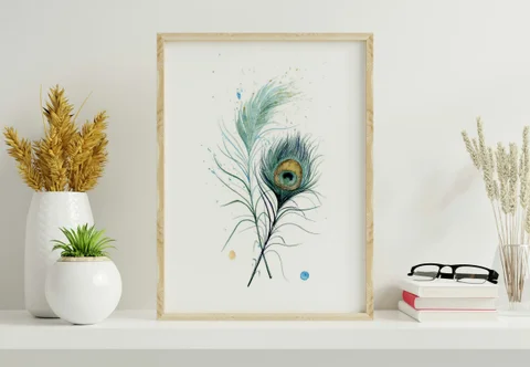 Image of a feather watercolor painting by Shayna Larsen, originals & prints available