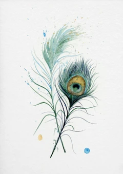Image of a feather watercolor painting by Shayna Larsen, originals & prints available