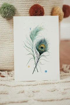 Image of a feather watercolor painting by Shayna Larsen, originals & prints available