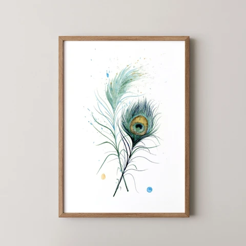 Image of a feather watercolor painting by Shayna Larsen, originals & prints available