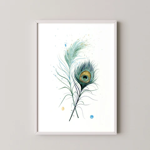 Image of a feather watercolor painting by Shayna Larsen, originals & prints available