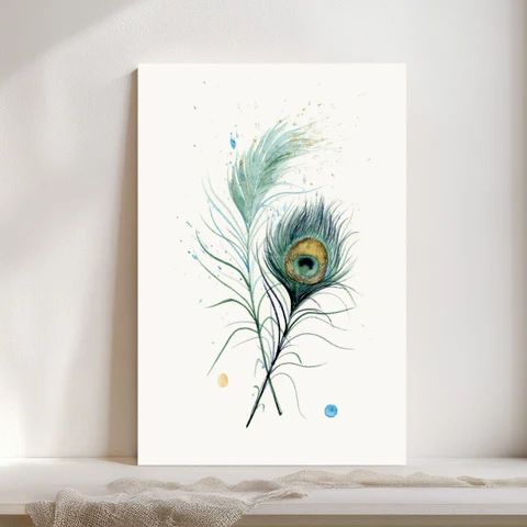 Image of a feather watercolor painting by Shayna Larsen, originals & prints available