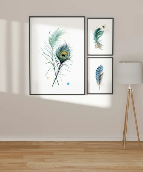 Image of a feather watercolor painting by Shayna Larsen, originals & prints available