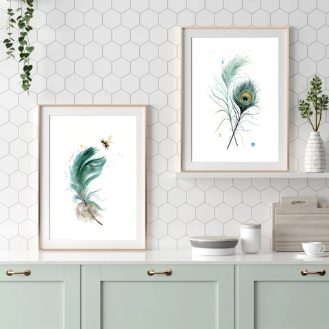 Image of a feather watercolor painting by Shayna Larsen, originals & prints available