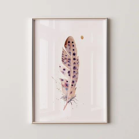 Image of a feather watercolor painting by Shayna Larsen, originals & prints available