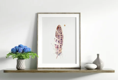 Image of a feather watercolor painting by Shayna Larsen, originals & prints available