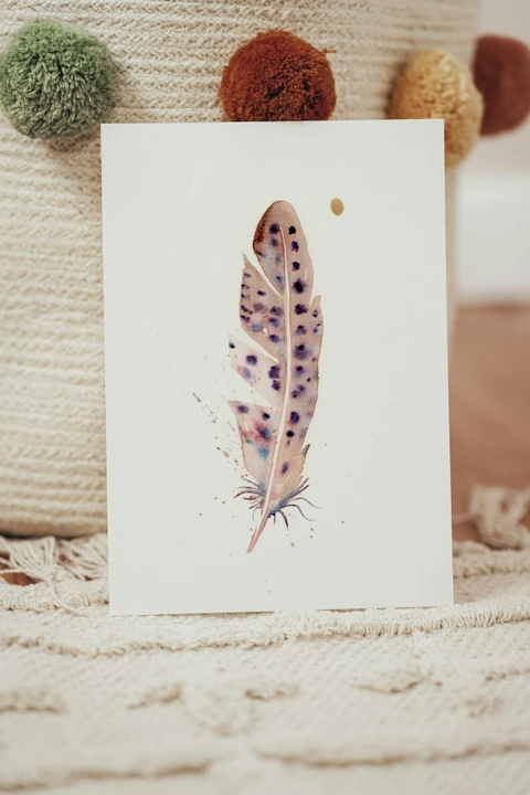 Image of a feather watercolor painting by Shayna Larsen, originals & prints available