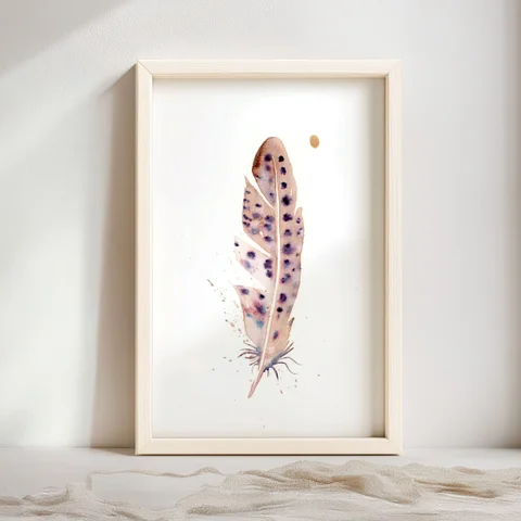 Image of a feather watercolor painting by Shayna Larsen, originals & prints available