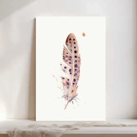 Image of a feather watercolor painting by Shayna Larsen, originals & prints available