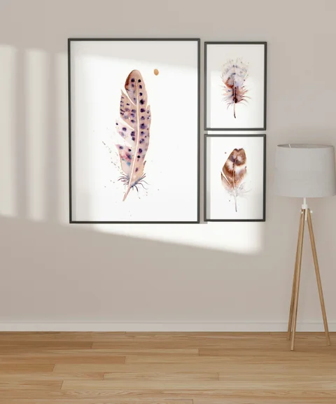 Image of a feather watercolor painting by Shayna Larsen, originals & prints available