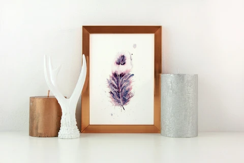 Image of a feather watercolor painting by Shayna Larsen, originals & prints available