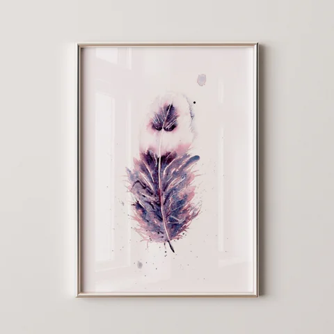 Image of a feather watercolor painting by Shayna Larsen, originals & prints available