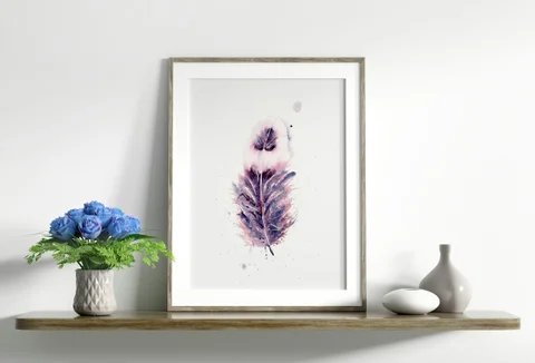 Image of a feather watercolor painting by Shayna Larsen, originals & prints available
