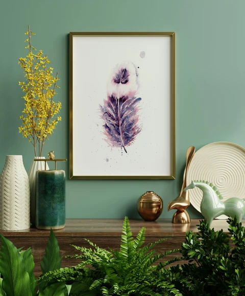 Image of a feather watercolor painting by Shayna Larsen, originals & prints available