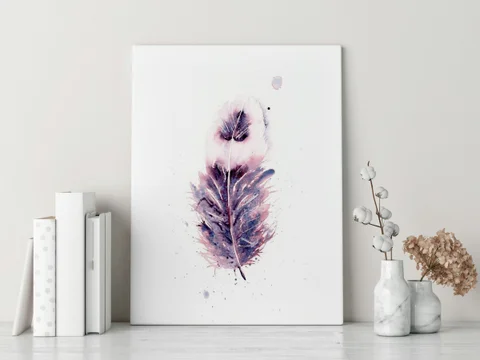 Image of a feather watercolor painting by Shayna Larsen, originals & prints available