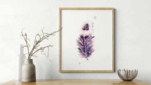 Image of a feather watercolor painting by Shayna Larsen, originals & prints available