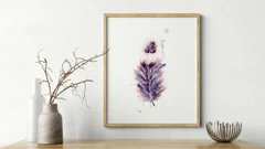 Image of a feather watercolor painting by Shayna Larsen, originals & prints available
