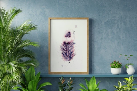 Image of a feather watercolor painting by Shayna Larsen, originals & prints available