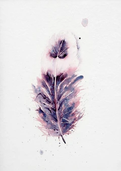 Image of a feather watercolor painting by Shayna Larsen, originals & prints available
