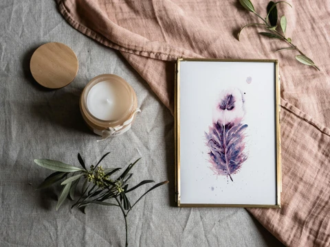 Image of a feather watercolor painting by Shayna Larsen, originals & prints available