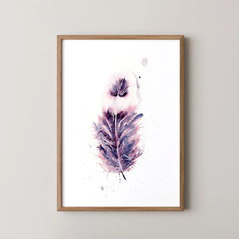 Image of a feather watercolor painting by Shayna Larsen, originals & prints available