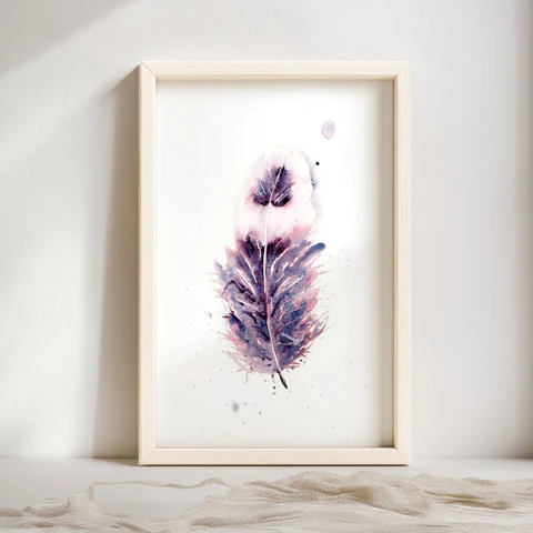 Image of a feather watercolor painting by Shayna Larsen, originals & prints available