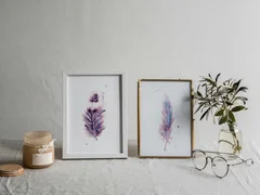 Image of a feather watercolor painting by Shayna Larsen, originals & prints available