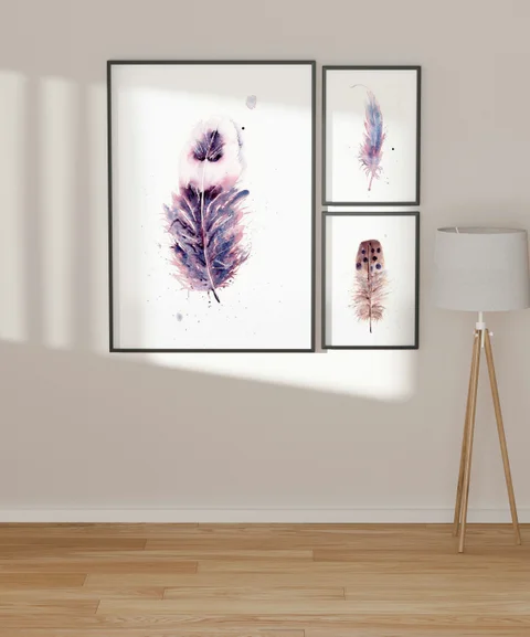 Image of a feather watercolor painting by Shayna Larsen, originals & prints available