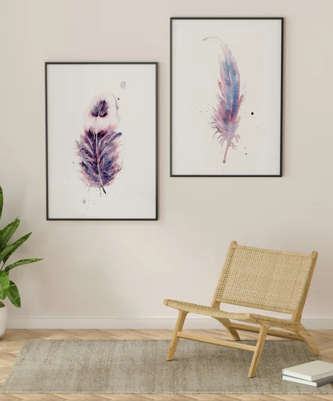 Image of a feather watercolor painting by Shayna Larsen, originals & prints available