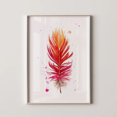 Image of a feather watercolor painting by Shayna Larsen, originals & prints available