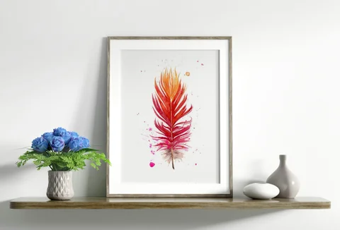 Image of a feather watercolor painting by Shayna Larsen, originals & prints available