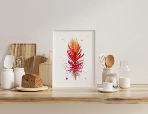 Image of a feather watercolor painting by Shayna Larsen, originals & prints available