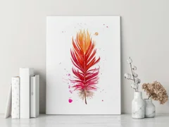 Image of a feather watercolor painting by Shayna Larsen, originals & prints available