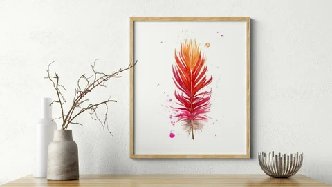 Image of a feather watercolor painting by Shayna Larsen, originals & prints available