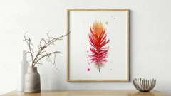 Image of a feather watercolor painting by Shayna Larsen, originals & prints available
