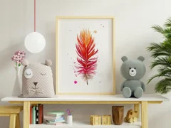 Image of a feather watercolor painting by Shayna Larsen, originals & prints available