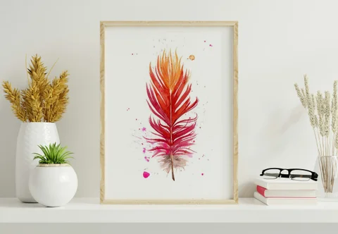 Image of a feather watercolor painting by Shayna Larsen, originals & prints available