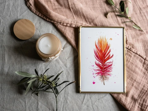 Image of a feather watercolor painting by Shayna Larsen, originals & prints available