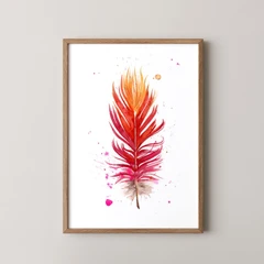 Image of a feather watercolor painting by Shayna Larsen, originals & prints available