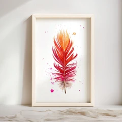 Image of a feather watercolor painting by Shayna Larsen, originals & prints available
